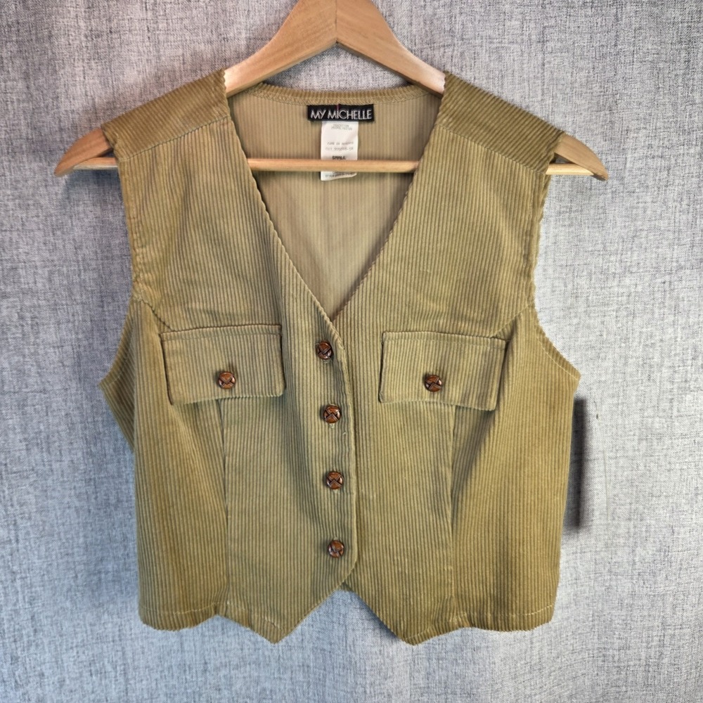 Vintage Women's Retro Tan Corduroy Button Front Vest Small Western My Michelle‎